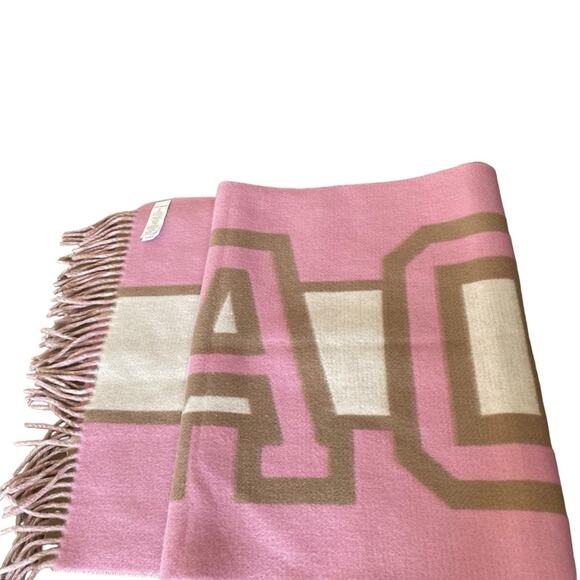 Coach Reversible Colorblock Varsity Print Oversized Muffler Scarf Pink Tan - Picture 6 of 11